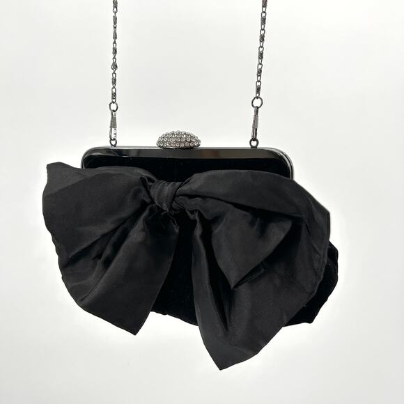 Neiman Marcus Black Velvet Rhinestone Oversized Bow Evening Clutch - Picture 1 of 8